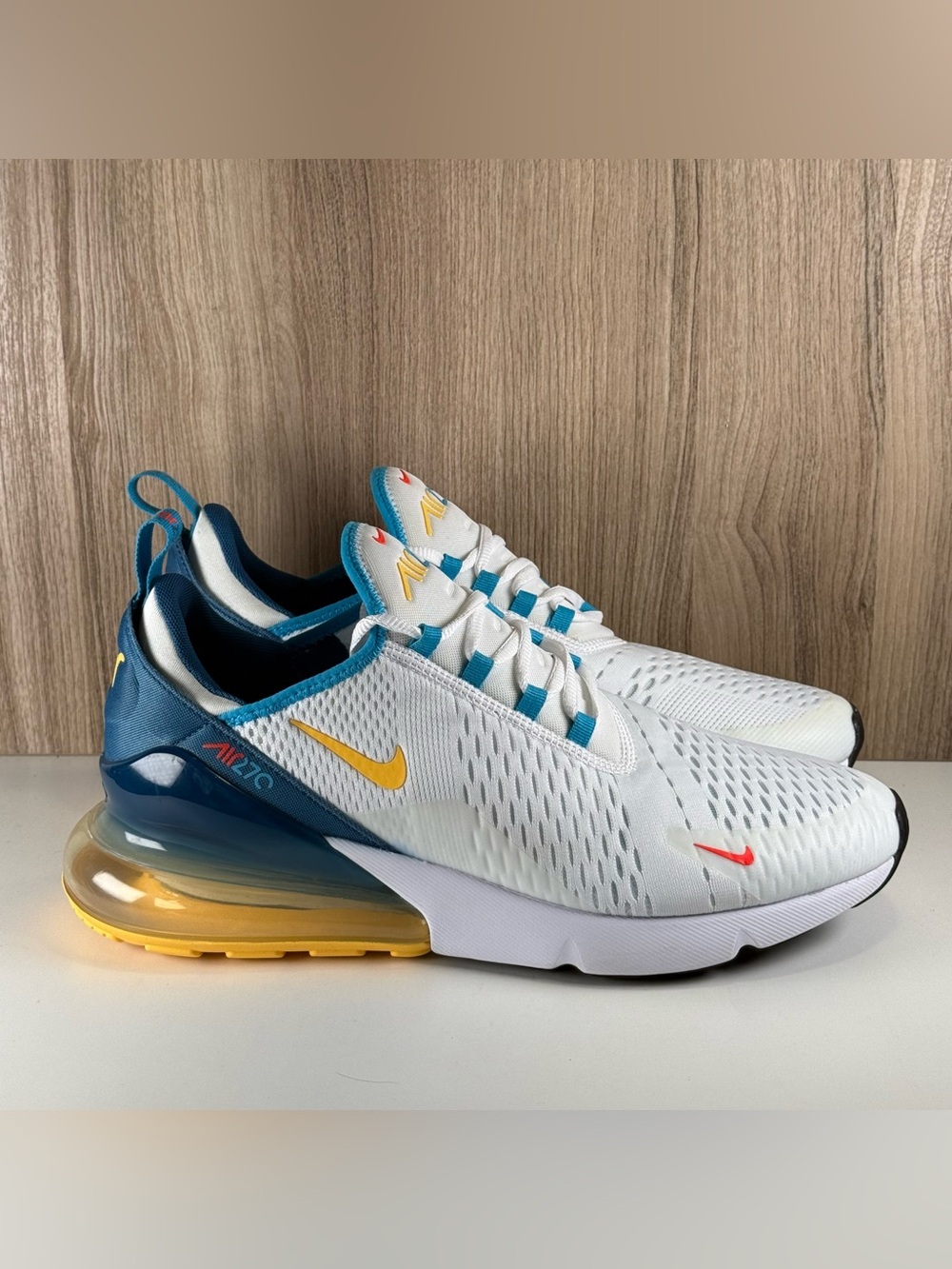 Nike Air Max 270 White Industrial Blue Citron Shoes FJ4000-100 Men’s Size 11.5